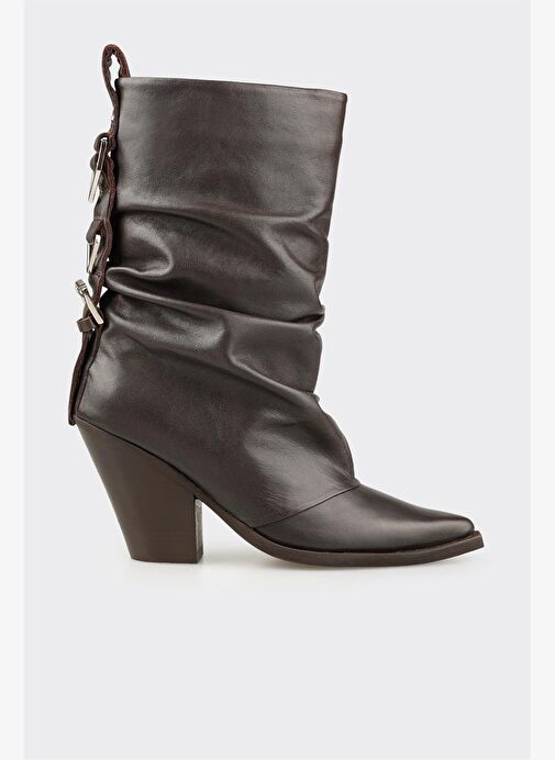 Kahve Deri Kadın Western Bot - Görsel 2