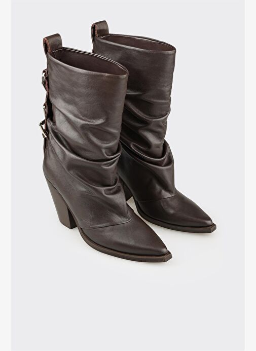 Kahve Deri Kadın Western Bot - Görsel 3