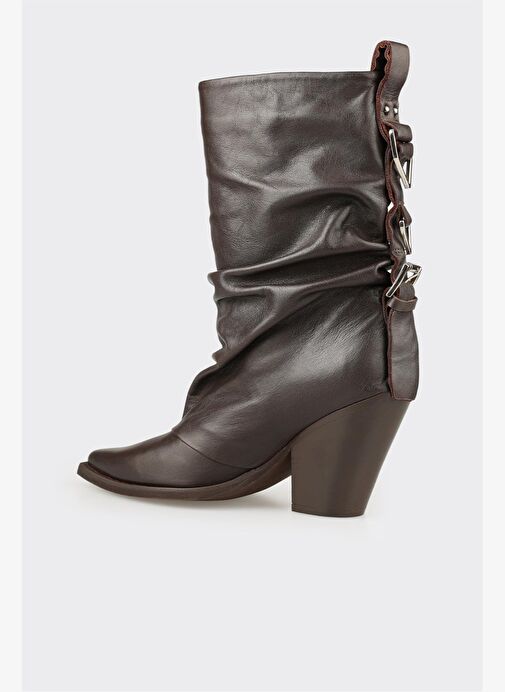 Kahve Deri Kadın Western Bot - Görsel 4