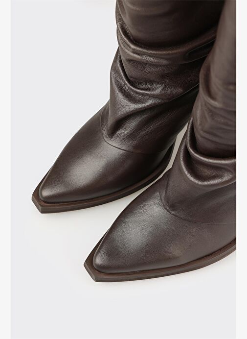 Kahve Deri Kadın Western Bot - Görsel 5