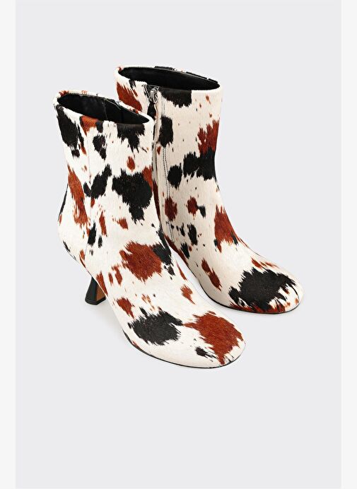 Multi Hayvan Desenli Deri Kadın Klasik Bot - Görsel 3
