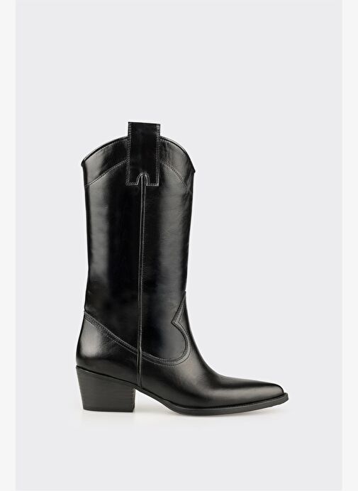Siyah Deri Kadın Western Çizme - Görsel 2