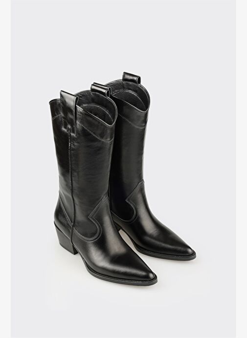 Siyah Deri Kadın Western Çizme - Görsel 3