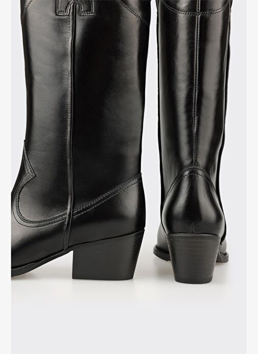 Siyah Deri Kadın Western Çizme - Görsel 5