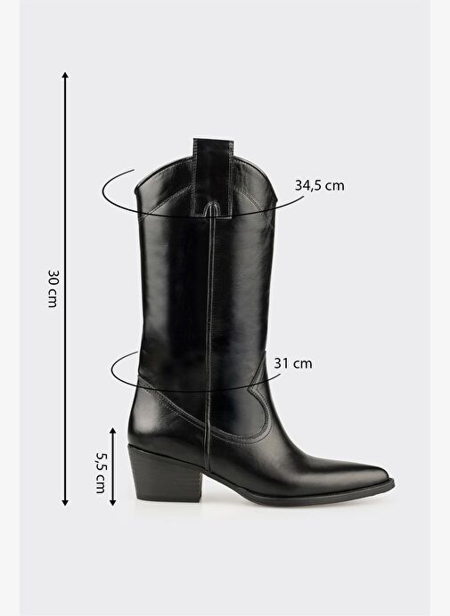 Siyah Deri Kadın Western Çizme - Görsel 6