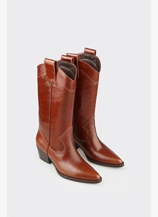 Taba Deri Kadın Western Çizme - Görsel 3
