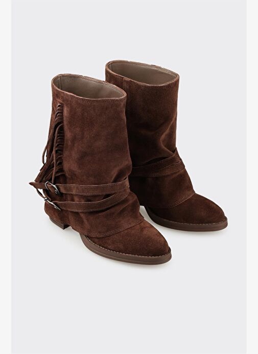 Kahve Deri Kadın Western Bot - Görsel 3