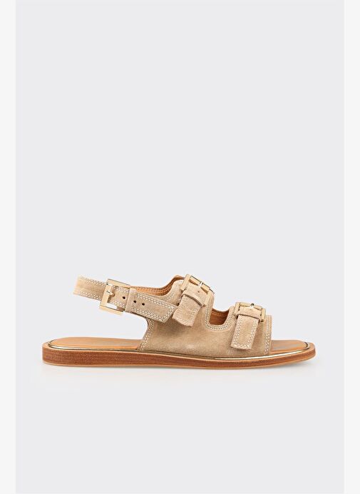 Vizon Deri Kadın Düz Sandalet - Görsel 2