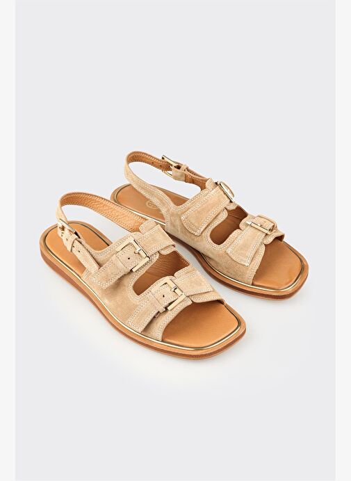 Vizon Deri Kadın Düz Sandalet - Görsel 3