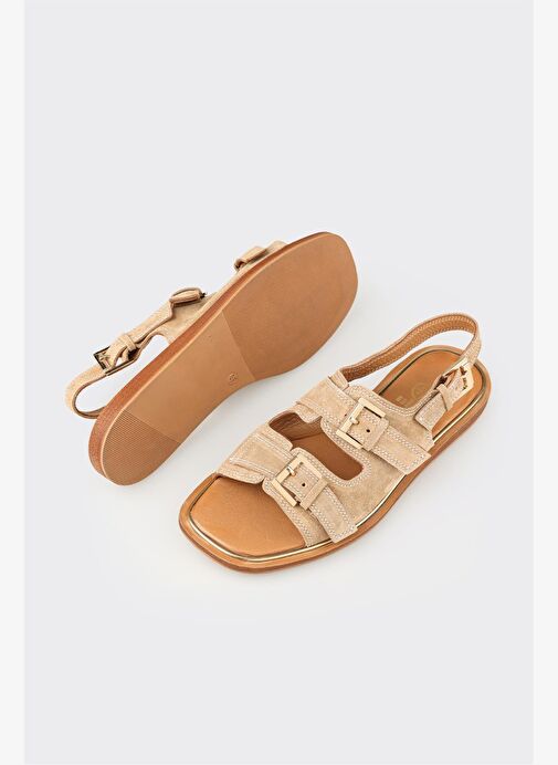 Vizon Deri Kadın Düz Sandalet - Görsel 4