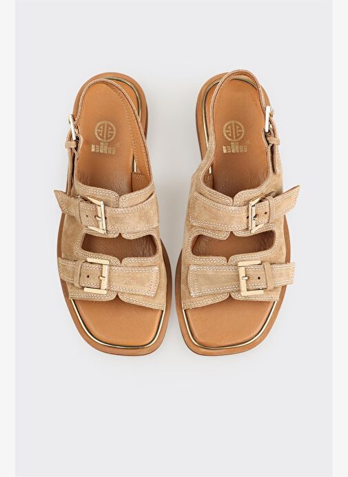 Vizon Deri Kadın Düz Sandalet - Görsel 5