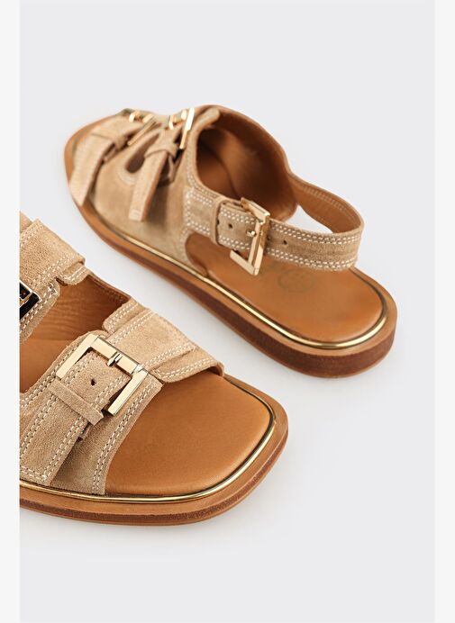 Vizon Deri Kadın Düz Sandalet - Görsel 6