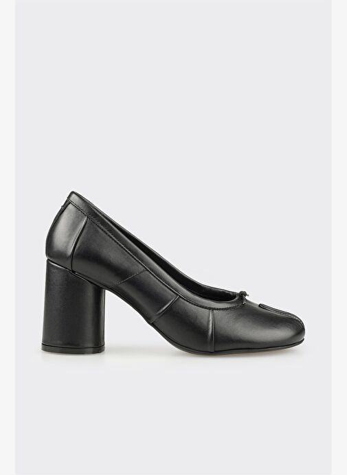 Siyah Deri Kadın Topuklu Ayakkabı - Görsel 2