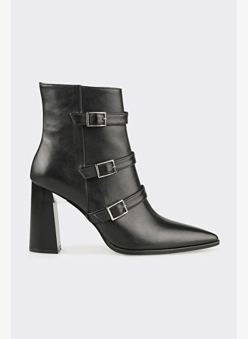Siyah Deri Kadın Klasik Bot - Görsel 2