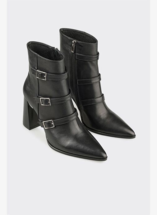 Siyah Deri Kadın Klasik Bot - Görsel 3