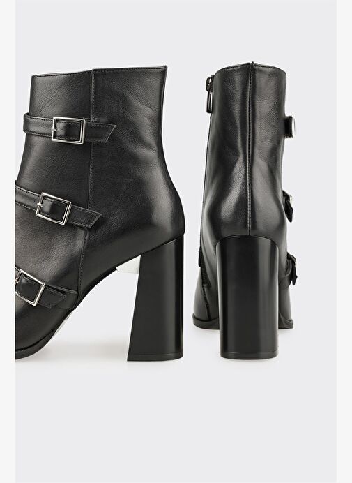 Siyah Deri Kadın Klasik Bot - Görsel 5