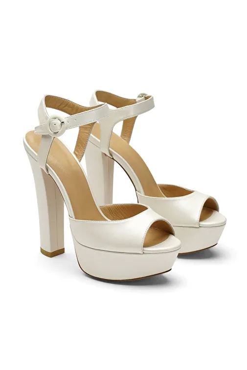 Jabotter Beyaz Kadın Deri Platform Topuklu Gelin Ayakkabısı JAB2476 / 517K - Görsel 3