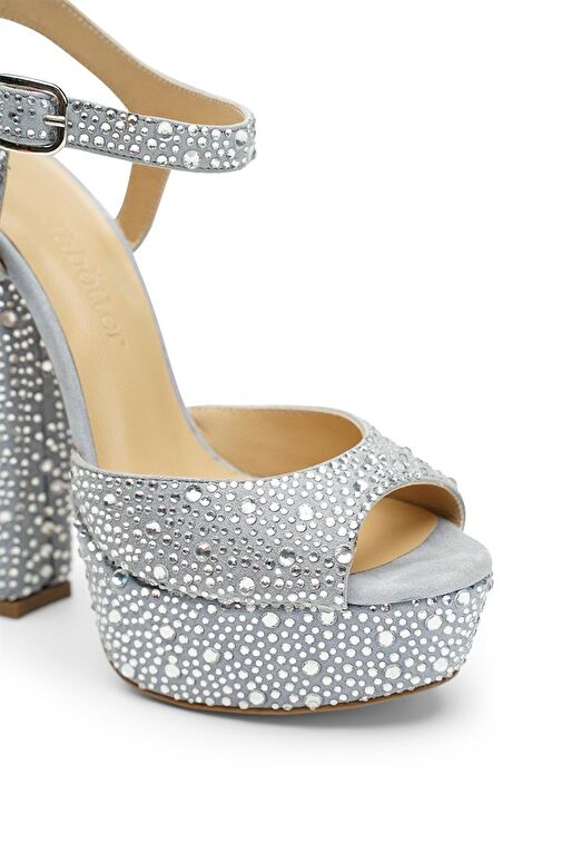 Jabotter Gri Kadın Süet Platform Topuklu Abiye Ayakkabı JAB2785 / 517K - Görsel 3