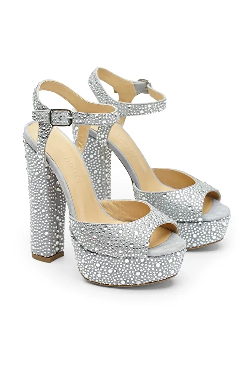 Jabotter Gri Kadın Süet Platform Topuklu Abiye Ayakkabı JAB2785 / 517K - Görsel 4