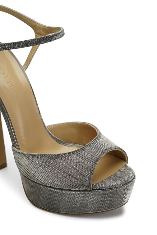 Jabotter Brida Çizgili Simli Platform Topuklu Ayakkabı - Görsel 4