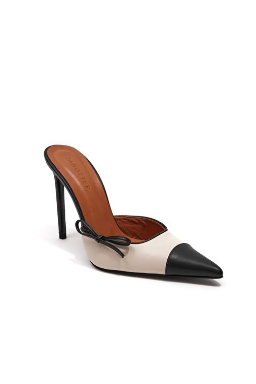 Jabotter Siyah-Bej Kadın Deri Topuklu Terlik JAB4545 / 2120K - Görsel 4