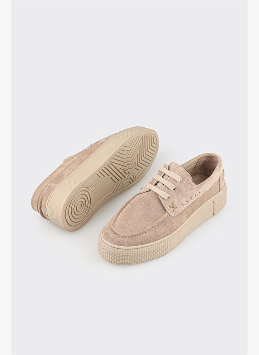 Bej Deri Kadın Spor Ayakkabı - Görsel 4