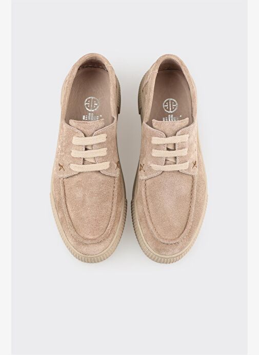 Bej Deri Kadın Spor Ayakkabı - Görsel 5