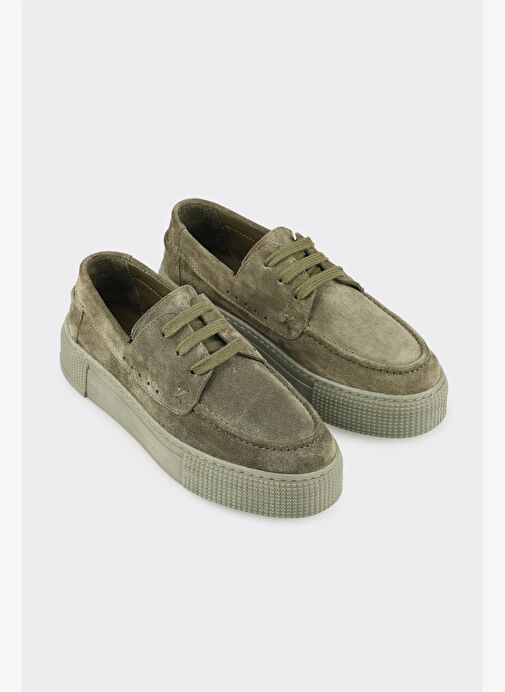 Haki Deri Kadın Spor Ayakkabı - Görsel 3