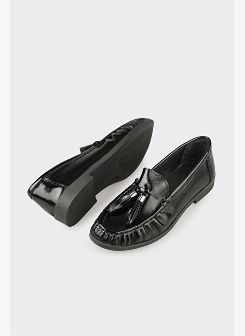Siyah Deri Kadın Günlük Ayakkabı - Görsel 4