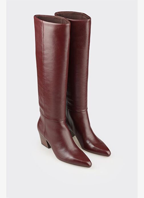 Bordo Deri Kadın Çizme - Görsel 3