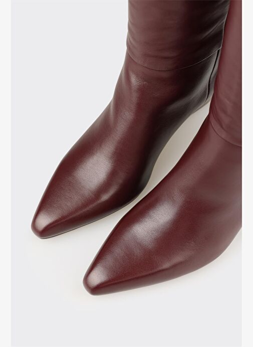 Bordo Deri Kadın Çizme - Görsel 5