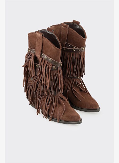 Kahve Deri Kadın Western Çizme - Görsel 3