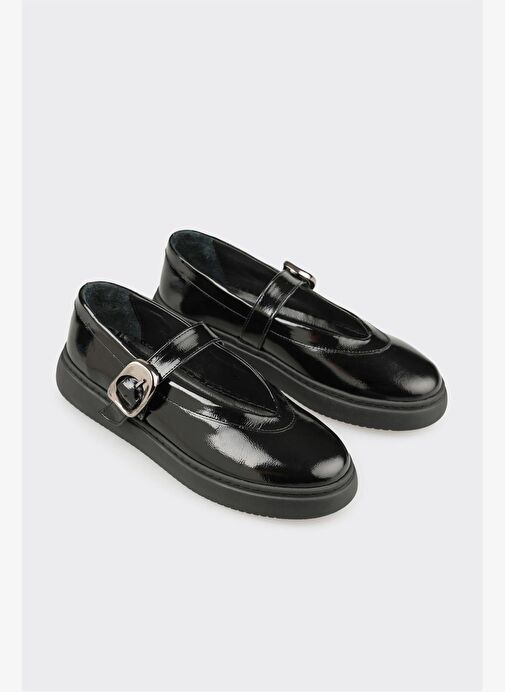 Siyah Deri Kadın Günlük Ayakkabı - Görsel 3