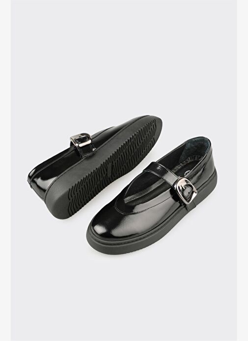 Siyah Deri Kadın Günlük Ayakkabı - Görsel 4