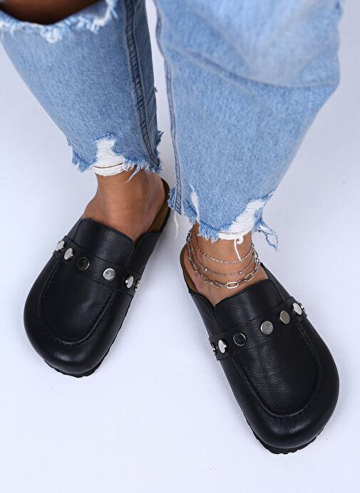 Manijero Siyah Kadın Deri Terlik MNJ.011.01 - Görsel 3