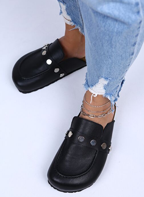 Manijero Siyah Kadın Deri Terlik MNJ.011.01 - Görsel 5