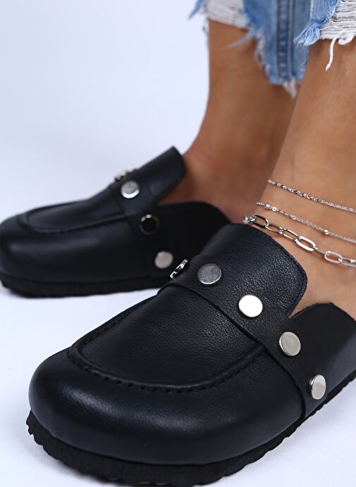 Manijero Siyah Kadın Deri Terlik MNJ.011.01 - Görsel 2