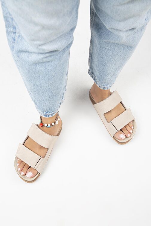 Manijero Bej Kadın Süet Terlik MNJ.009.03 - Görsel 2