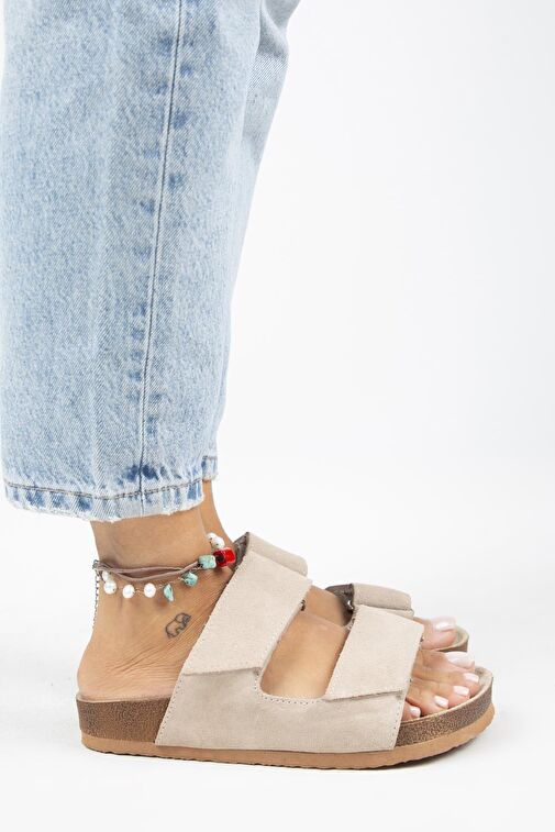 Manijero Bej Kadın Süet Terlik MNJ.009.03 - Görsel 3