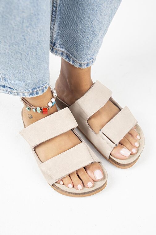 Manijero Bej Kadın Süet Terlik MNJ.009.03 - Görsel 4