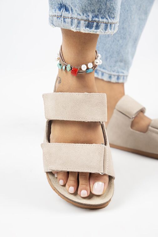 Manijero Bej Kadın Süet Terlik MNJ.009.03 - Görsel 6