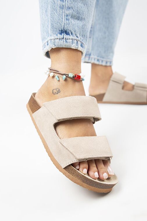 Manijero Bej Kadın Süet Terlik MNJ.009.03 - Görsel 7