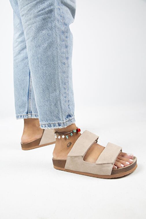 Manijero Bej Kadın Süet Terlik MNJ.009.03 - Görsel 8