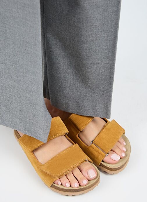 Manijero Sarı Kadın Süet Terlik MNJ.009.04 - Görsel 4