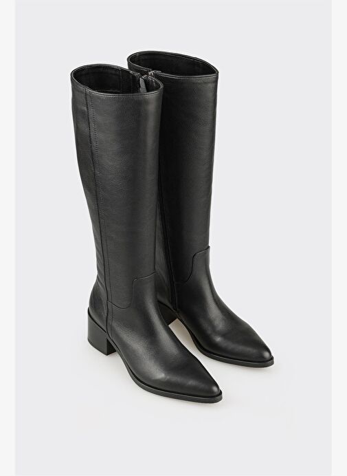 Siyah Deri Kadın Topuklu Çizme - Görsel 3