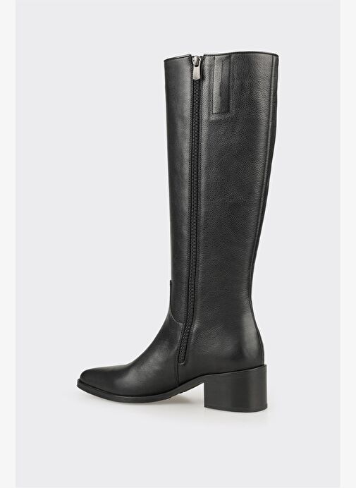 Siyah Deri Kadın Topuklu Çizme - Görsel 4