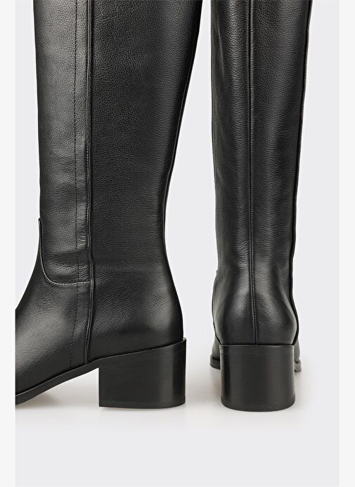 Siyah Deri Kadın Topuklu Çizme - Görsel 5