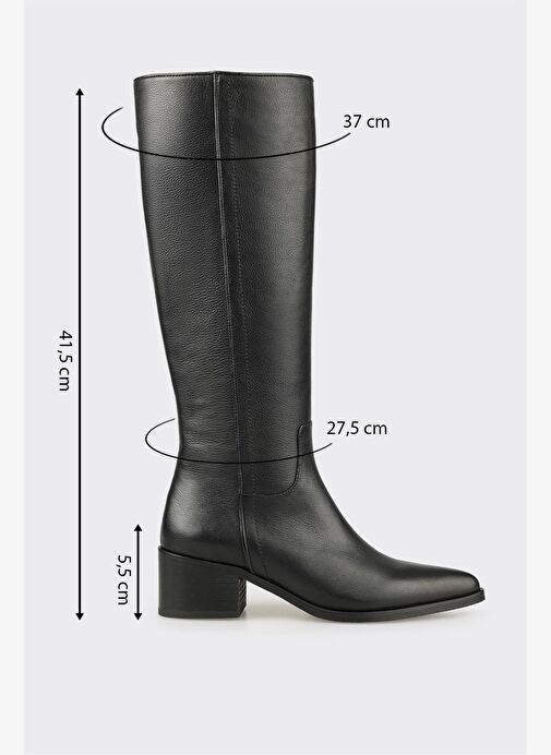 Siyah Deri Kadın Topuklu Çizme - Görsel 6
