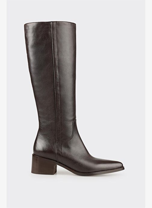 Kahve Deri Kadın Topuklu Çizme - Görsel 2