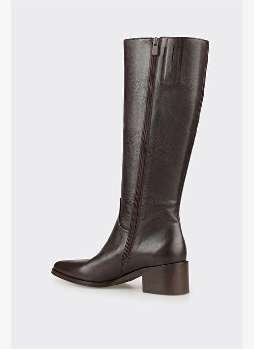 Kahve Deri Kadın Topuklu Çizme - Görsel 4